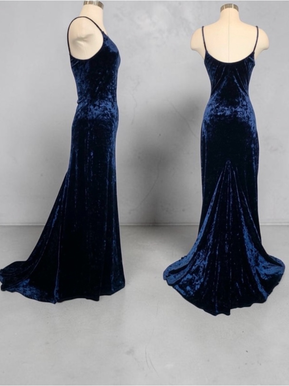 90s Victoria’s Secret Velvet Midnight Blue Mermaid Vintage Maxi Gown Slip Dress